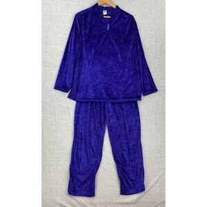 Vintage Granada Pajama Set Womens Medium Purple Crushed Velour Lounge Pants Top
